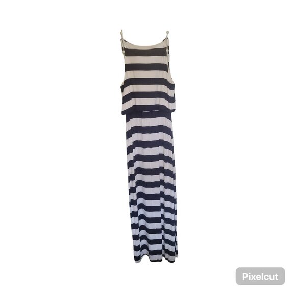 Style & Co Empire Waist Maxi Dress Navy Blue & White Women’s M - Picture 2 of 7